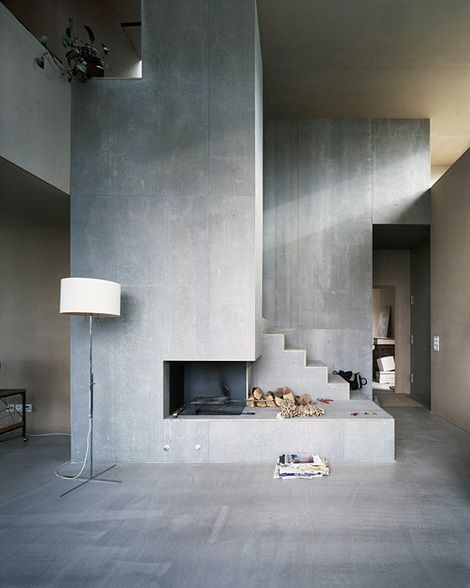 concrete stairs | open fireplace