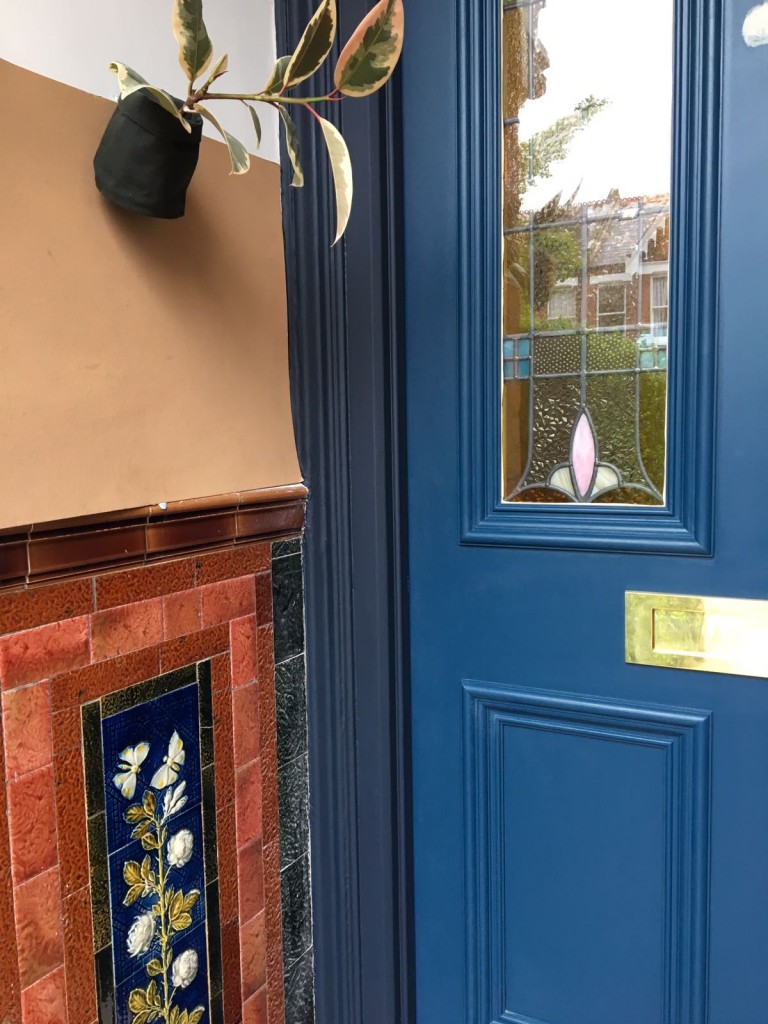 Navy door with brown